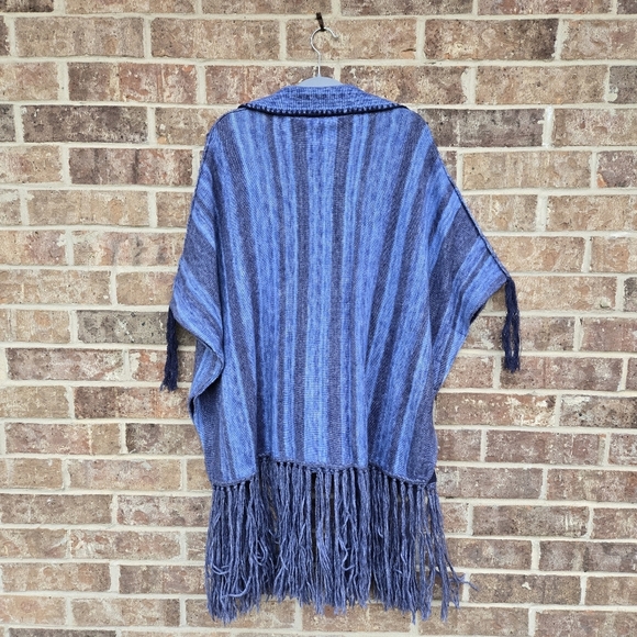 Raquel Allegra Blue Wool Cashmere Knit Blend Relaxed Pullover Poncho Sweater - Picture 3 of 5